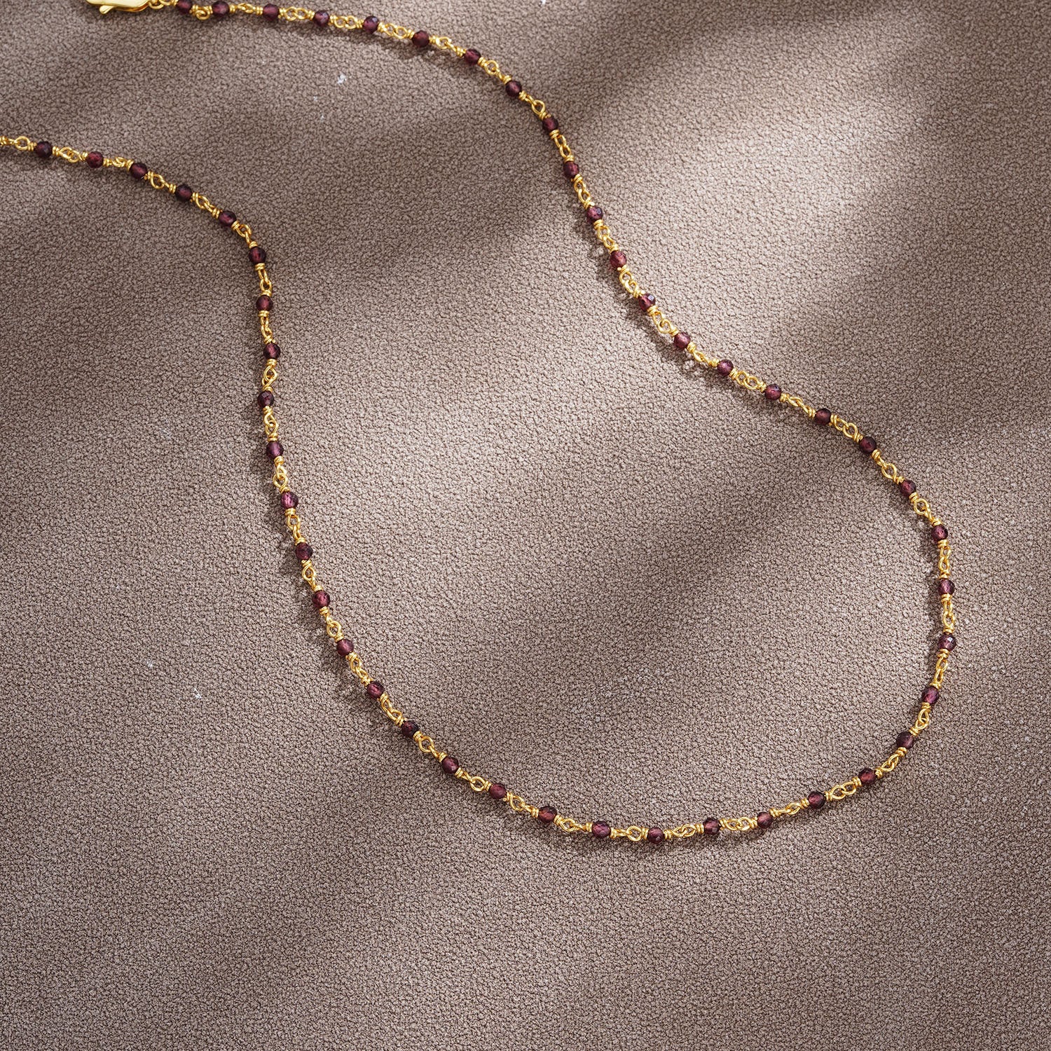 Glojewels Gold Simple Natural Garnet Silver Beaded Necklace