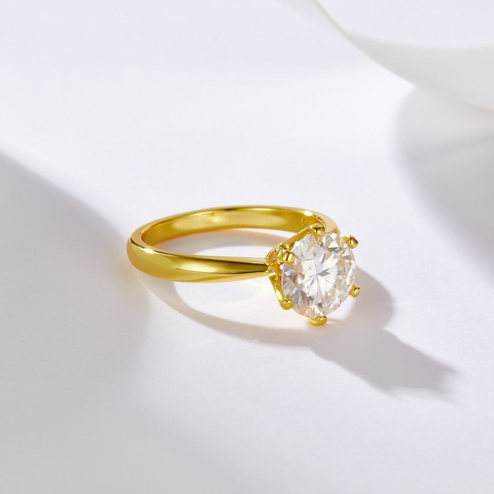 Glojewels Solitaire Gold Tone White Sapphire 1ct Moissanite Round Cut Silver Ring