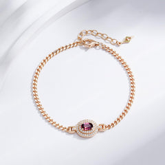 Glojewels Champagne Gold Double Halo Natural Garnet Oval Cut Silver Bracelet
