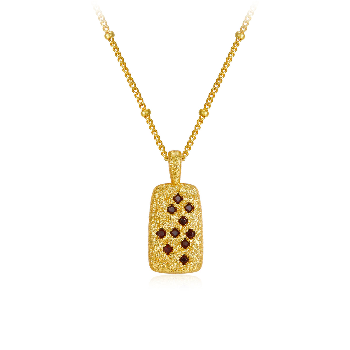 Glojewels Gold Rectangle Texture Design  Natural Garnet Round Cut Silver Pendant Necklace