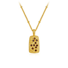 Glojewels Gold Rectangle Texture Design  Natural Garnet Round Cut Silver Pendant Necklace