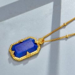 Glojewels Gold Blue Mirror Natural Lapis Lazuli Emerald Cut Silver Pendant Necklace