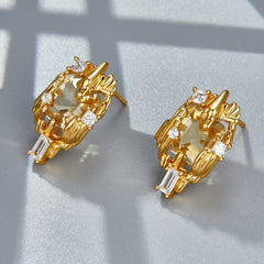 Glojewels Gold Art Deco Natural Citrine Asscher Cut Silver Stud Earring