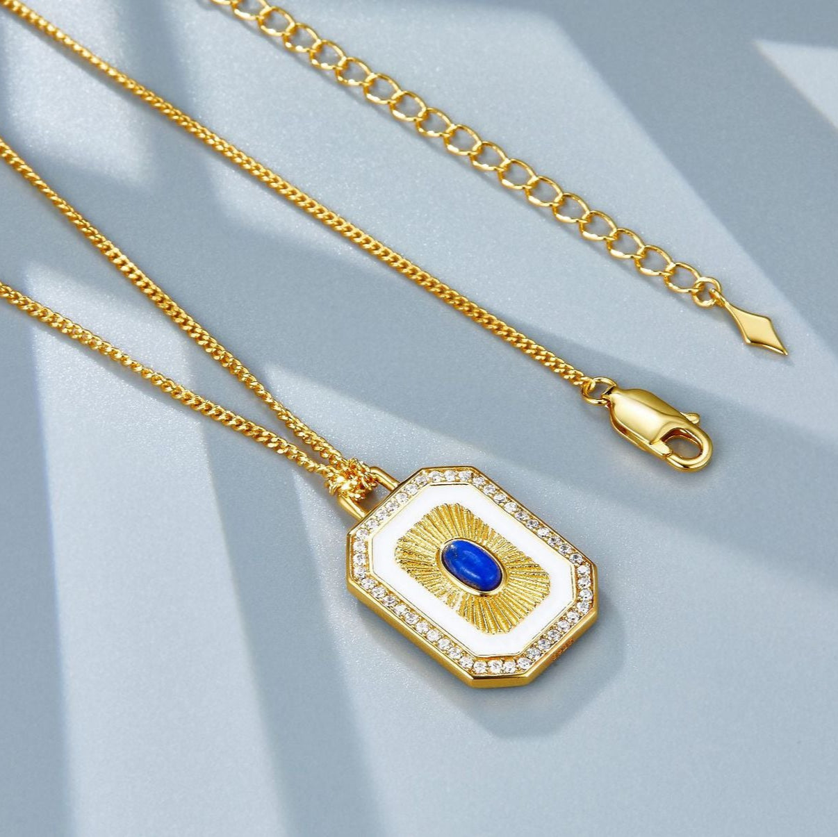 Glojewels Gold Double-Sided Natural Lapis Lazuli Oval Cut Silver Pendant Necklace