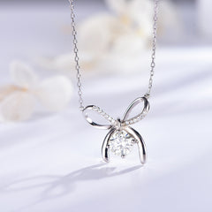Glojewels Bowknot Clavicle 1ct White Moissanite Round Cut Silver Pendant Necklace