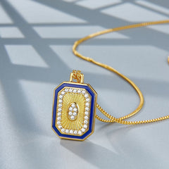 Glojewels Gold Double-Sided Natural Lapis Lazuli Oval Cut Silver Pendant Necklace