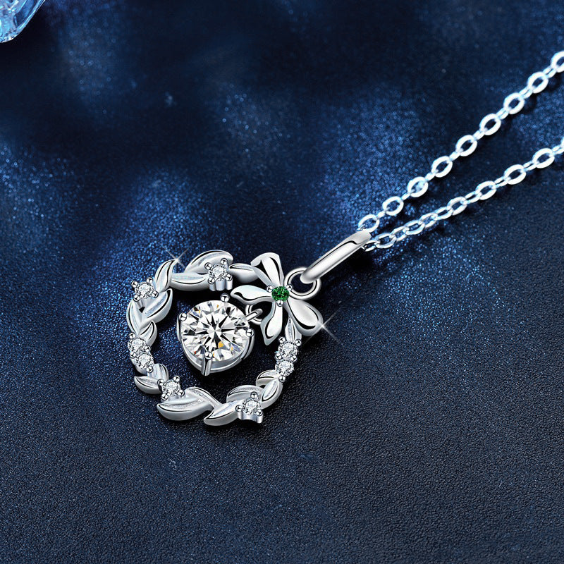 Glojewels Christmas Garland 0.5ct White Moissanite Round Cut Silver Pendant Necklace