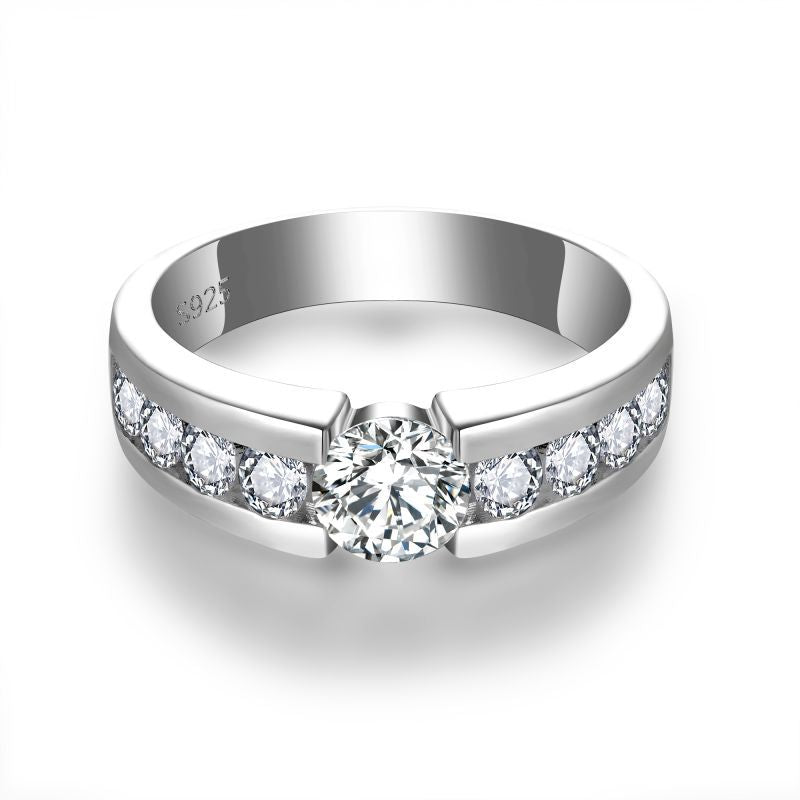 Glojewels Hlaf Eternity 1ct White Moissanite Round Cut Silver Men's Ring