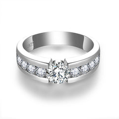 Glojewels Hlaf Eternity 1ct White Moissanite Round Cut Silver Men's Ring