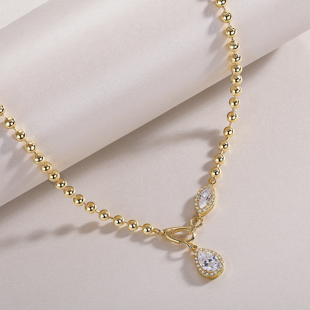 Glojewels Gold Rope Chain White Moissanite Marquise & Pear Cut Silver Y-Shaped Necklace