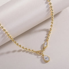 Glojewels Gold Rope Chain White Moissanite Marquise & Pear Cut Silver Y-Shaped Necklace