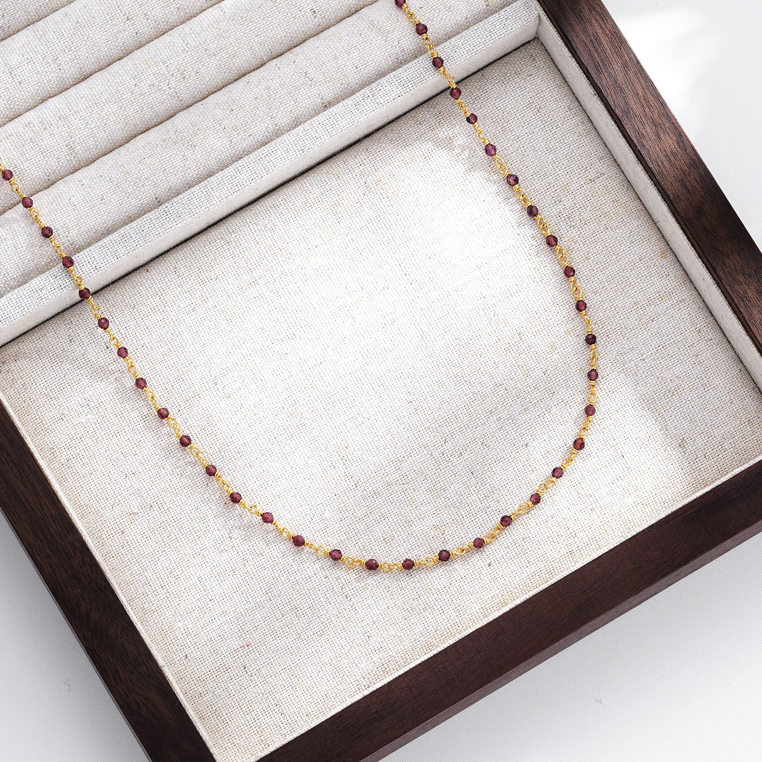Glojewels Gold Simple Natural Garnet Silver Beaded Necklace