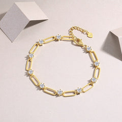 Glojewels Gold Simple Adjustable White 0.3ct Moissanite Round Cut Silver Chain Bracelet