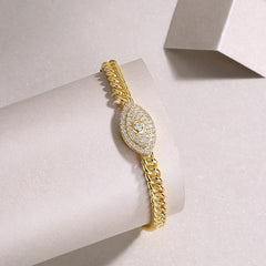 Glojewels Gold Devil's Eye 1.5ctw White Moissanite Round Cut Silver Chain Bracelet