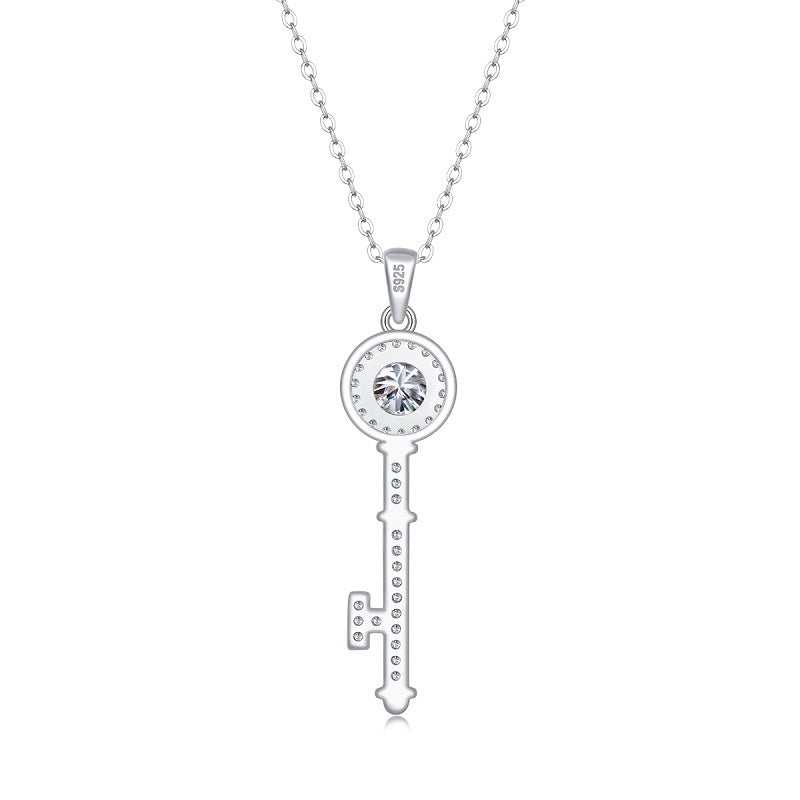 Glojewels Heart White Round Cut 1ct Moissanite Key Pendant Necklace