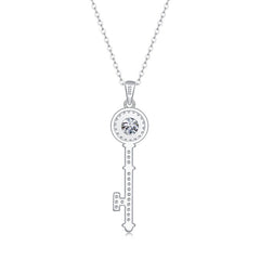 Glojewels Heart White Round Cut 1ct Moissanite Key Pendant Necklace