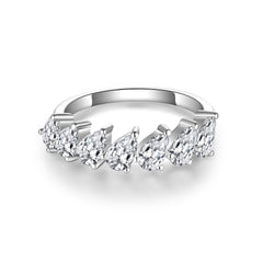 Glojewels Classical Half Eternity White Moissanite Pear Cut Silver Band Ring