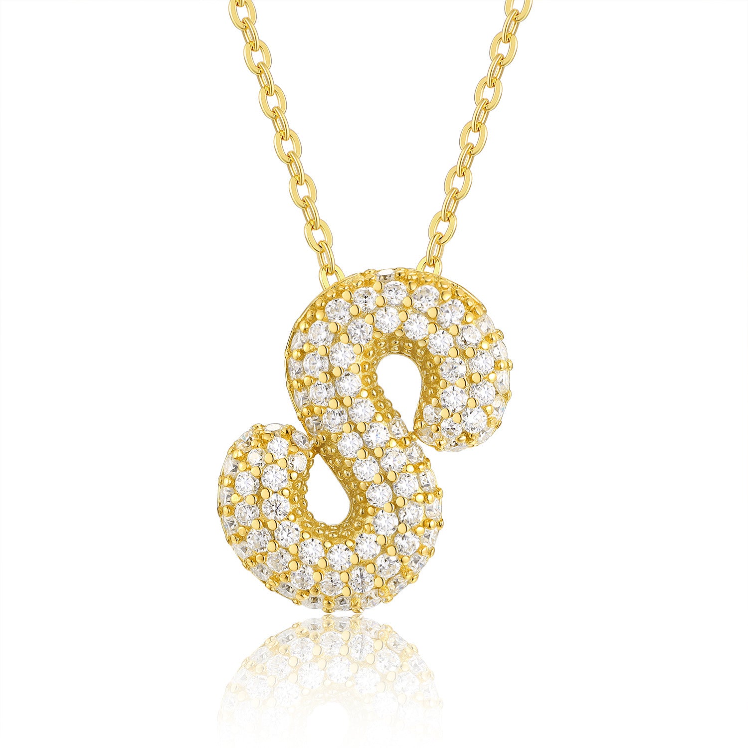 Glojewels Gold A-Z Letters White Moissanite Round Cut Silver Pendant Necklace