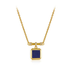 Glojewels Gold Square Minimalist Design Natural Lapis Lazuli Princess Cut Silver Pendant Necklace