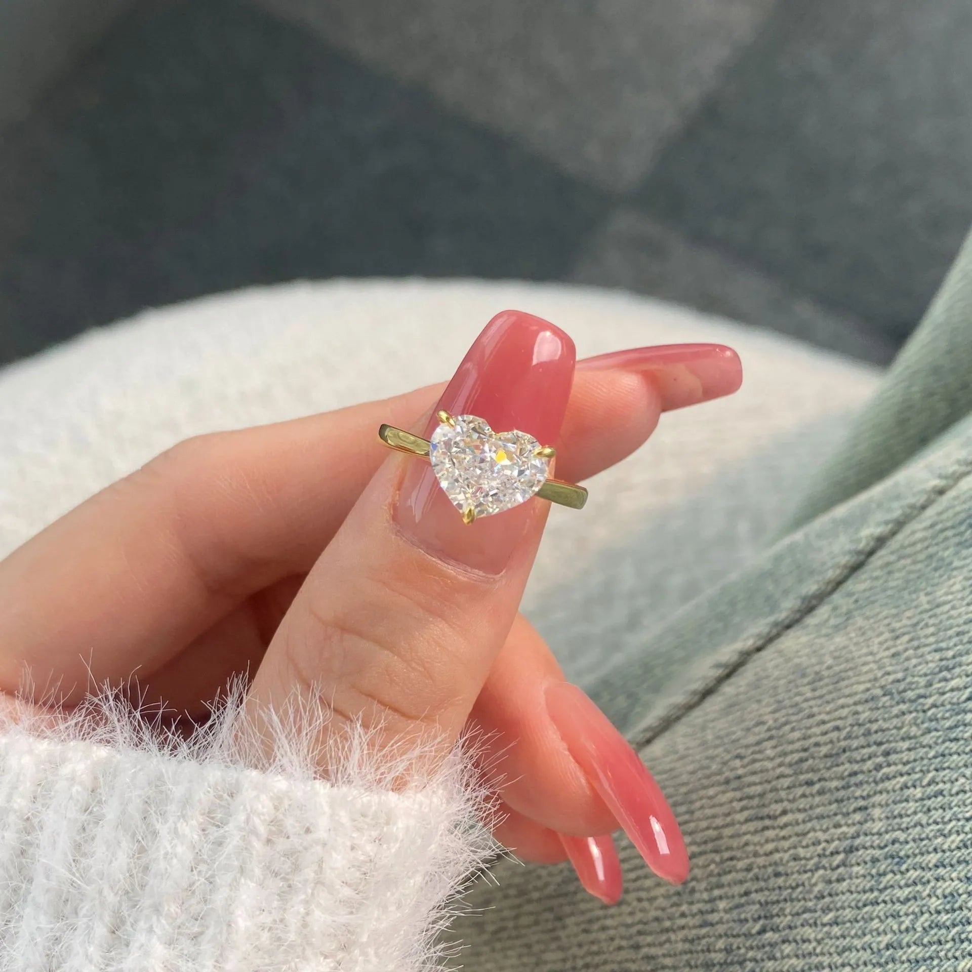 Glojewels Solitaire Gold Tone White Sapphire Heart Cut Silver Ring