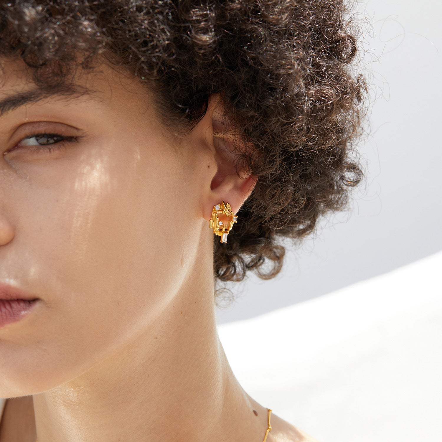 Glojewels Gold Art Deco Natural Citrine Asscher Cut Silver Stud Earring