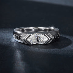 Glojewels Vintage 1ct White&Black Moissanite Marquise Cut Silver Ring