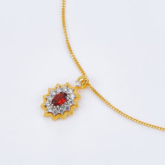 Glojewels Two Tone  Bright Sun Design Natural Garnet Oval Cut Silver Pendant Necklace