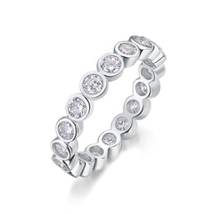 Glojewels Simple Eternity White Sapphire Moissanite Round Cut Silver Band Ring