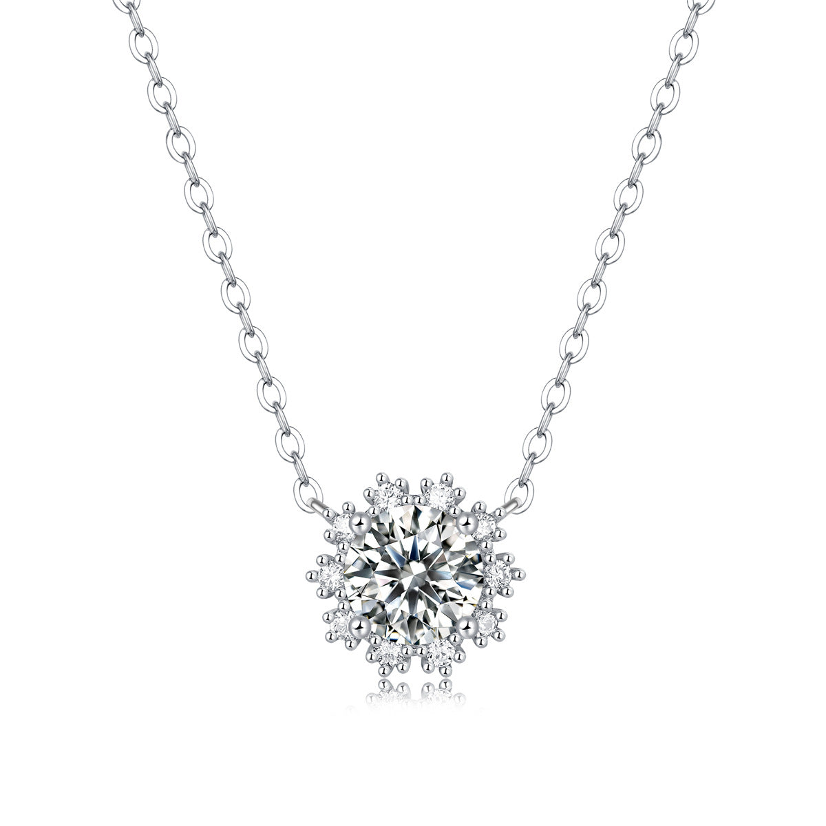 Glojewels Snowflakes White Round Cut 1ct Moissanite Pendant Necklace