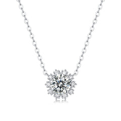 Glojewels Snowflakes White Round Cut 1ct Moissanite Pendant Necklace