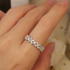 Glojewels Lucky Clover Half Eternity White Moissanite Marquise&Round Cut Silver Band Ring