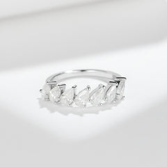 Glojewels Classical Half Eternity White Moissanite Pear Cut Silver Band Ring