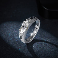 Glojewels Vintage 1ct White&Black Moissanite Marquise Cut Silver Ring
