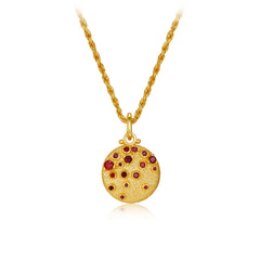 Glojewels Gold Texture Design Natural Garnet Round Cut Silver Twist Chain Pendant Necklace