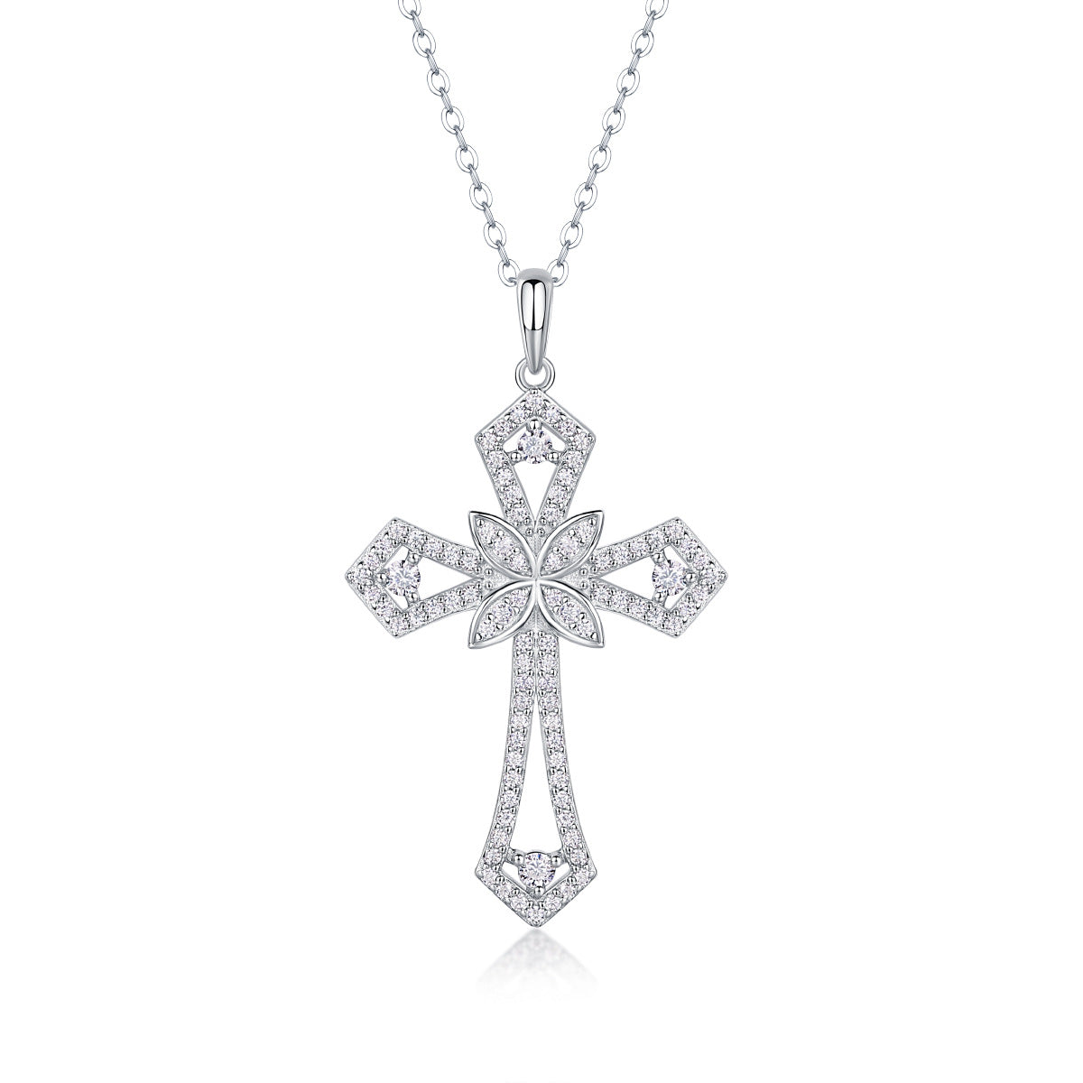 Glojewels Vintage White Round Cut Moissanite Cross Pendant Necklace