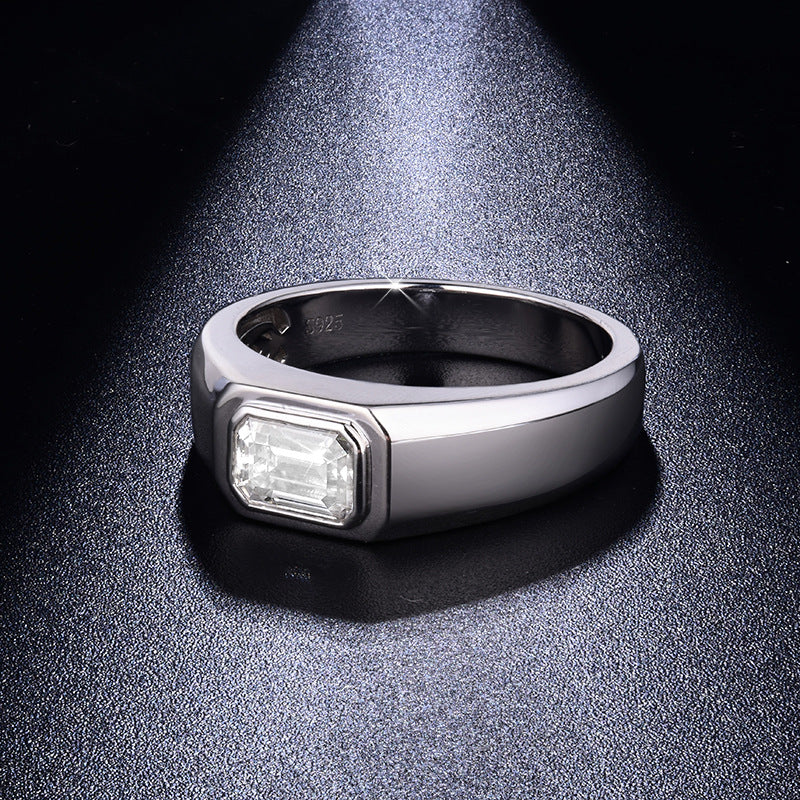 Glojewels Solitaire Classical 1ct White Moissanite Emerald Cut Silver Ring