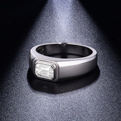 Glojewels Solitaire Classical 1ct White Moissanite Emerald Cut Silver Ring