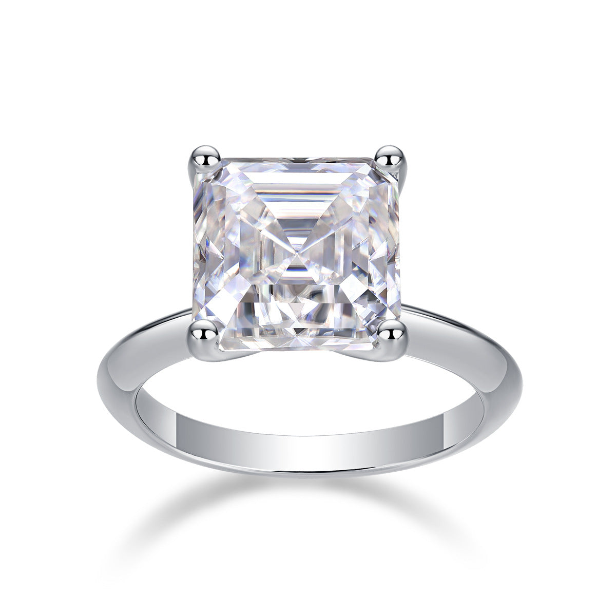 Glojewels Solitaire White Sapphire 6ct Moissanite Asscher Cut Silver Ring