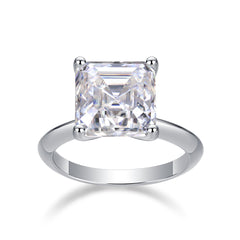 Glojewels Solitaire White Sapphire 6ct Moissanite Asscher Cut Silver Ring