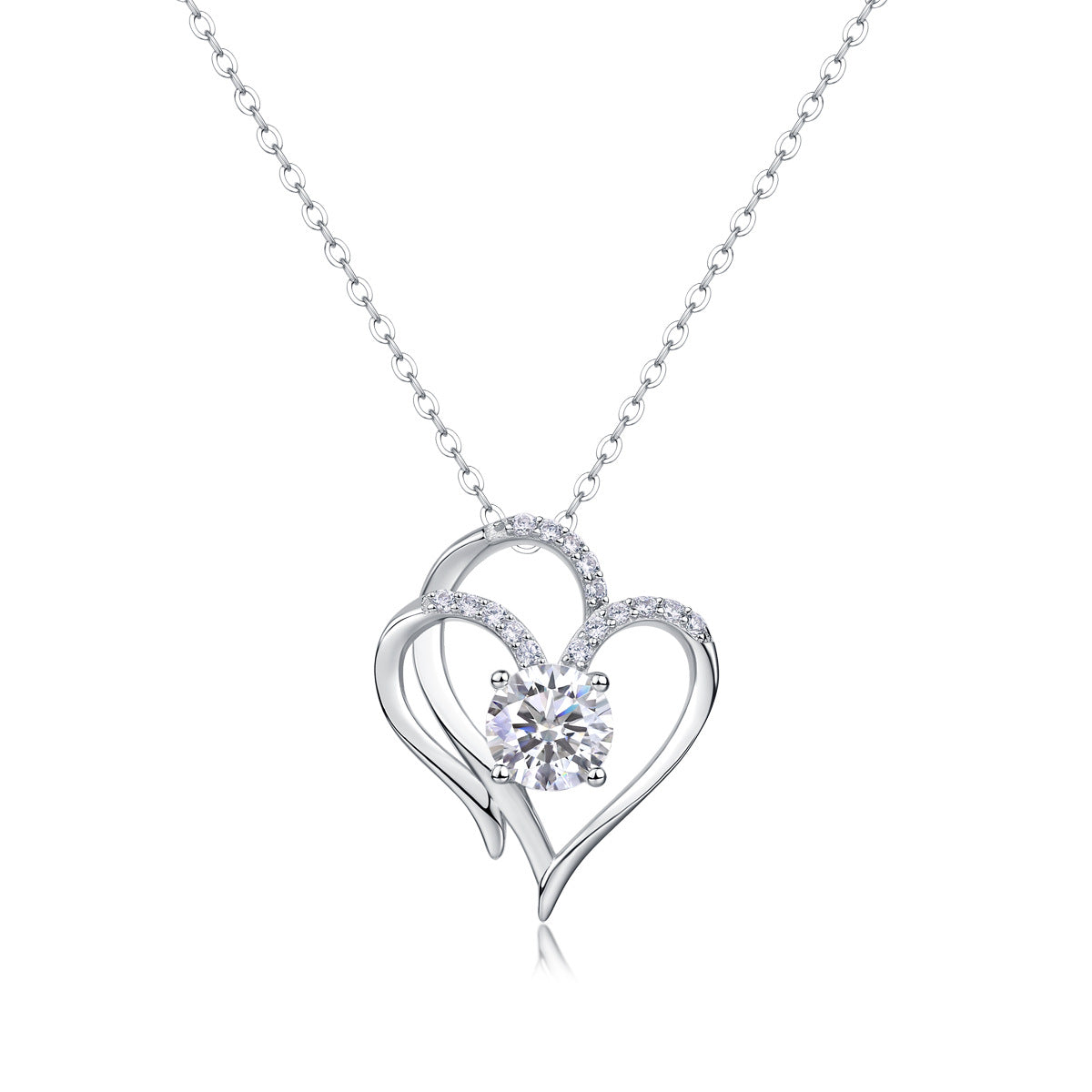 Glojewels Heart Shape White 1ct Round Cut Moissanite Pendant Necklace