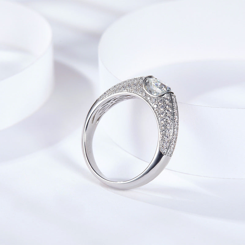 Glojewels Half 3 Rows 1ct White Moissanite Round Cut Silver Men's Ring