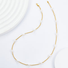 Glojewels Gold Simple Natural Freshwater Pearls Silver Beaded Necklace