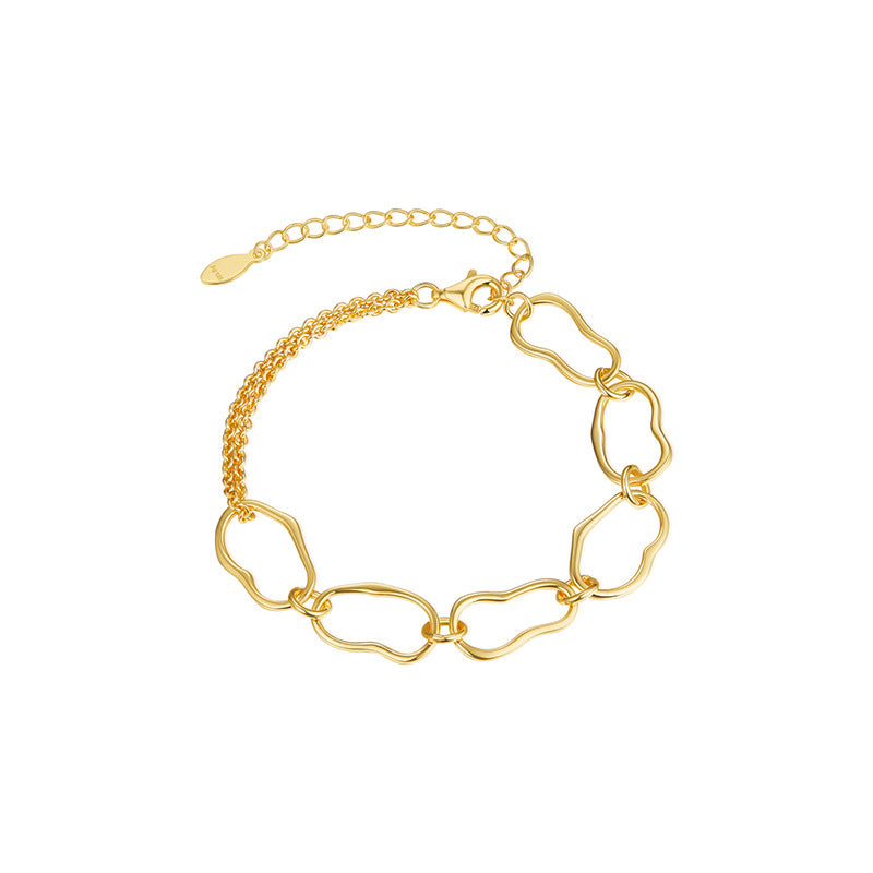 Glojewels Gold Irregular Simple Silver Lobster Clasp Silver Bracelet