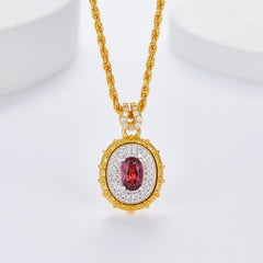 Glojewels Gold Retro Halo Natural Garnet Oval Cut Silver Twist Chain Pendant Necklace