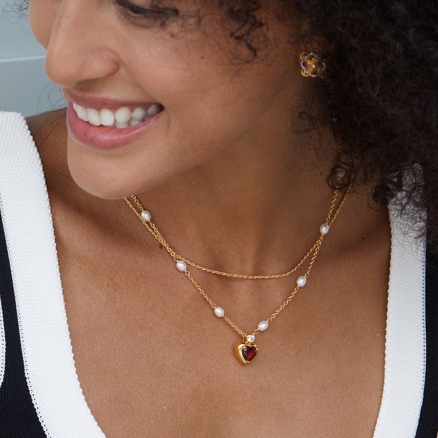 Glojewels Gold Simple Natural Freshwater Pearls Silver Beaded Necklace
