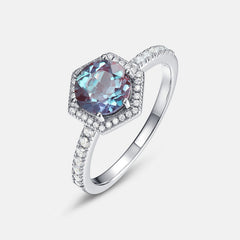 Glojewels Halo Half Eternity Alexandrite Round Cut Silver Ring