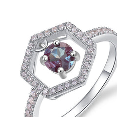 Glojewels Halo Half Eternity Alexandrite Round Cut Silver Ring