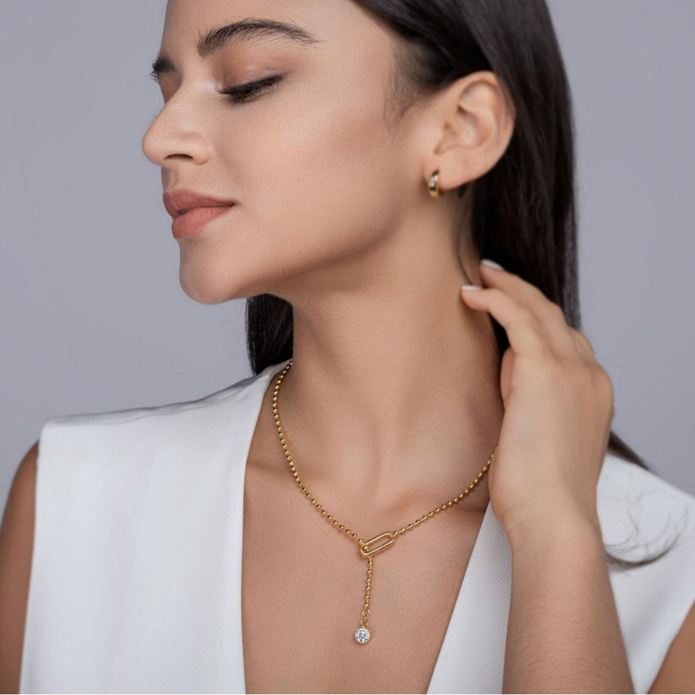 Glojewels Gold Tone Layered White 1ct Round Cut Moissanite Necklace