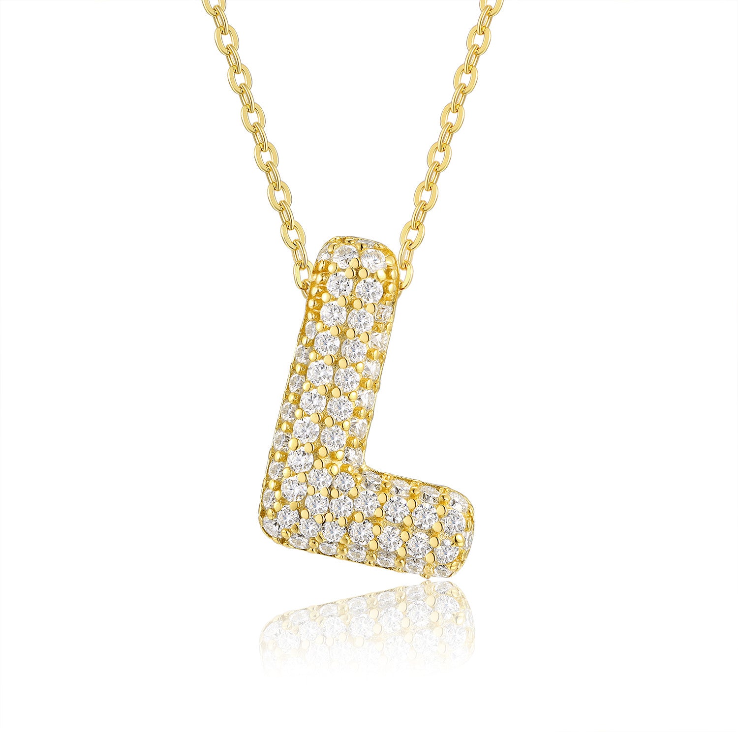 Glojewels Gold A-Z Letters White Moissanite Round Cut Silver Pendant Necklace
