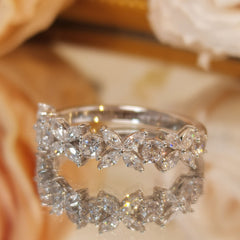 Glojewels Lucky Clover Half Eternity White Moissanite Marquise&Round Cut Silver Band Ring